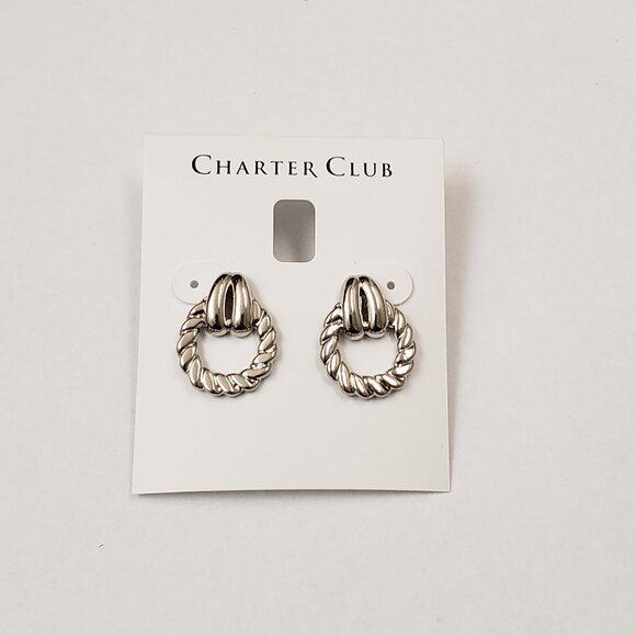 Charter Club Jewelry - Charter Club, NWT, silver tone twist knot door knocker pierced post earrings
